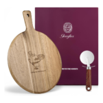 12" Acacia Wood Charcuterie & Pizza Serving Board Set with Pizza Cutter