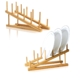 2 PCS Wooden Dish Rack Bamboo Drying Rack Stand Pot Lid Holder