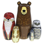 Nesting Dolls-Brown Cartoon Owl Bear Fox Raccoon Russian Nesting Dolls